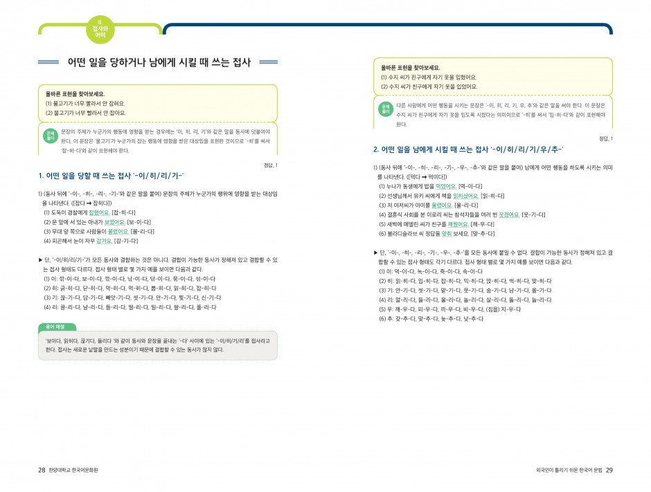 문법2-1 어떤 일을 당하거나 남에게 시킬 때 쓰는 접사